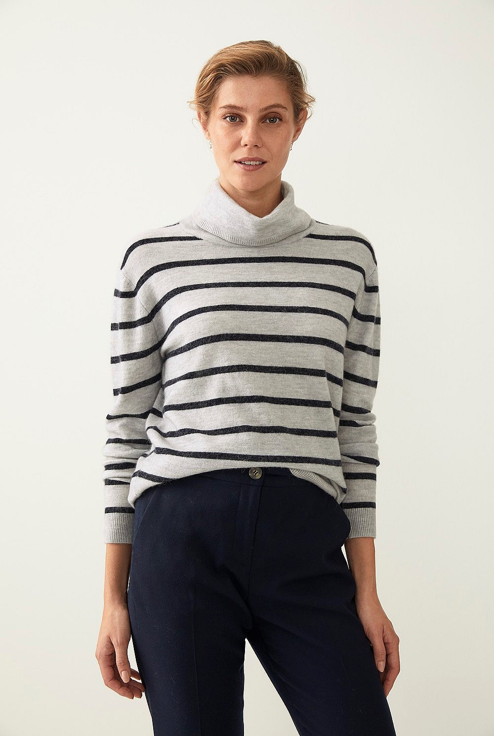 Soft Stripe Merino Blend Roll Neck
