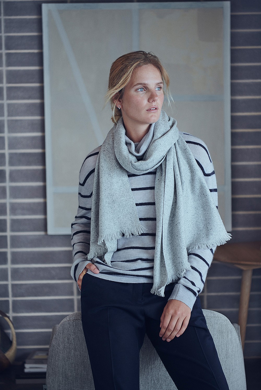 Soft Stripe Merino Blend Roll Neck