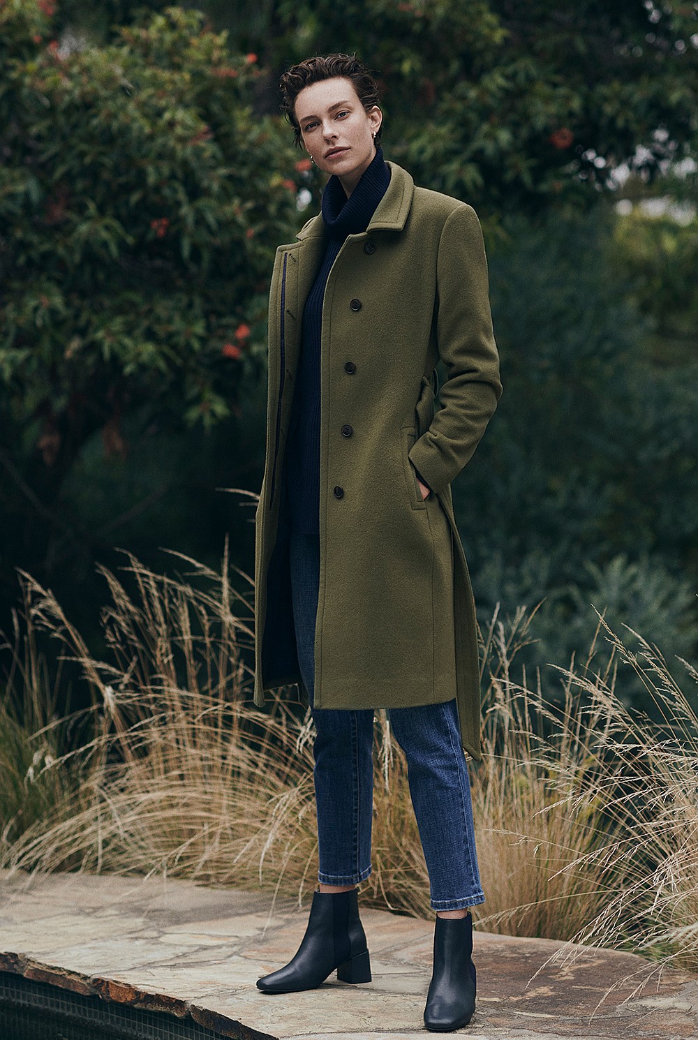 Funnel Neck Woollen Coat