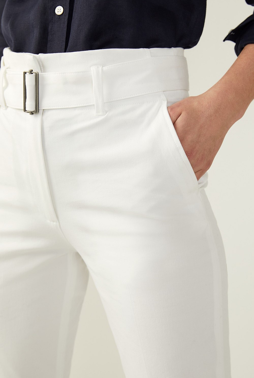 Bi Stretch Belted Cotton Pant