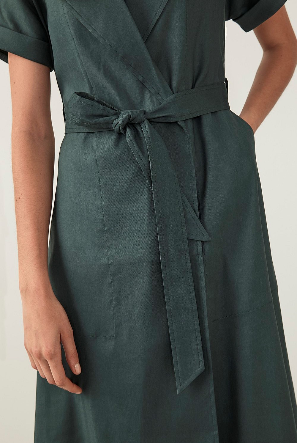 Stretch Linen Wrap Front Dress