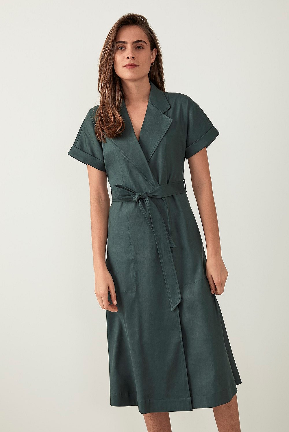 Stretch Linen Wrap Front Dress