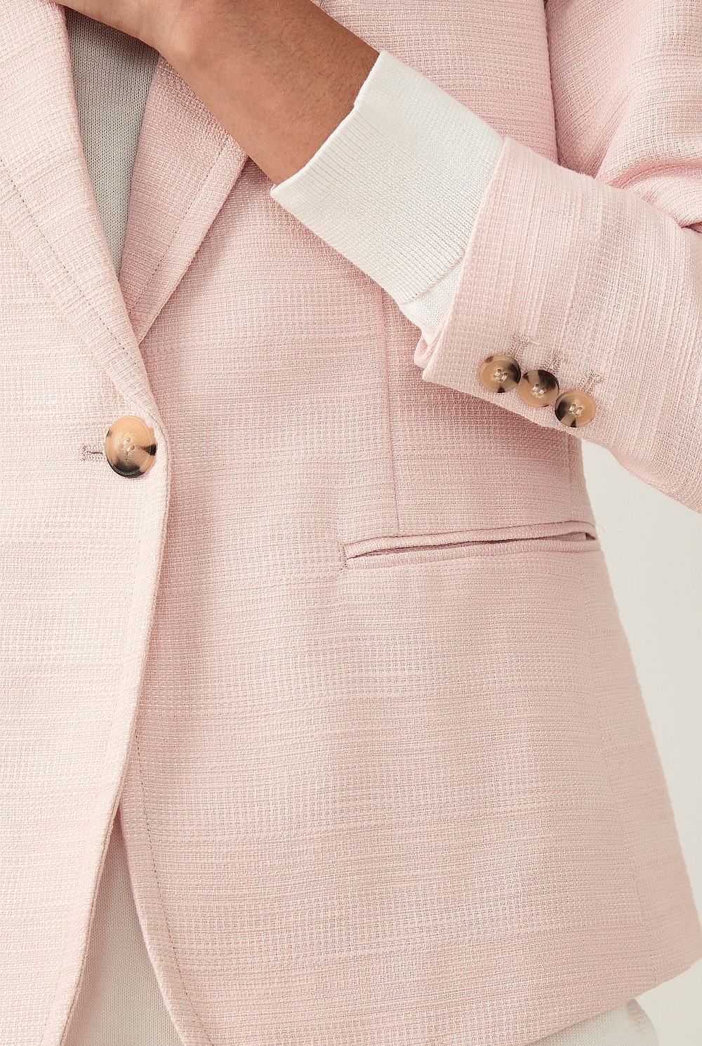 Yarn Dyed Cropped Sleeve Cotton Blazer