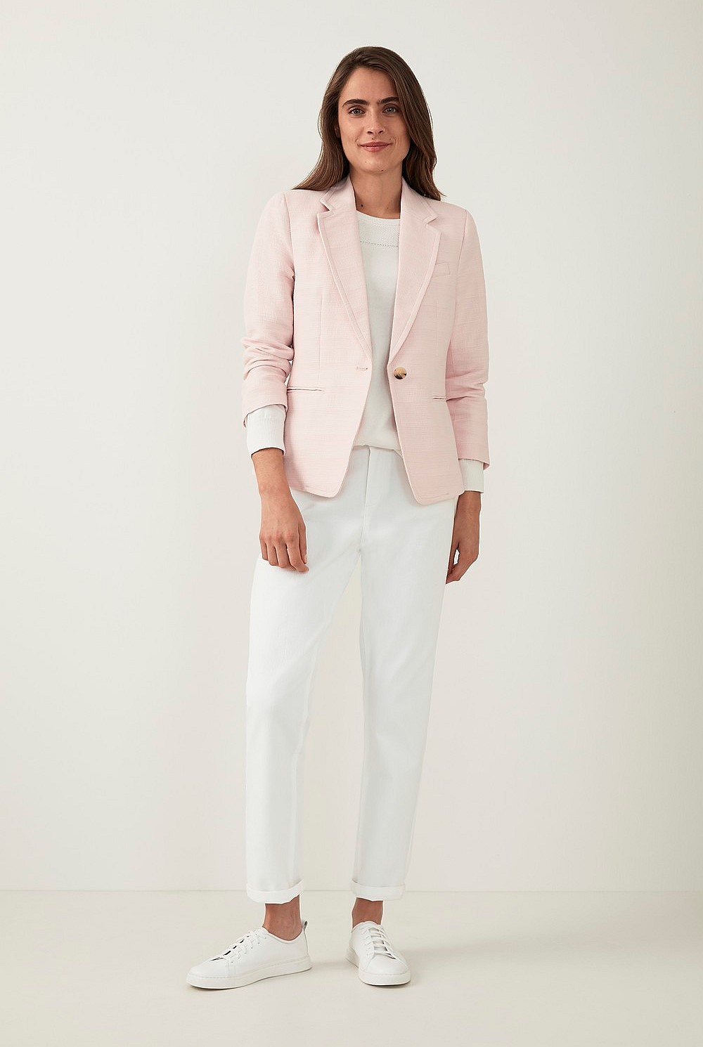 Yarn Dyed Cropped Sleeve Cotton Blazer