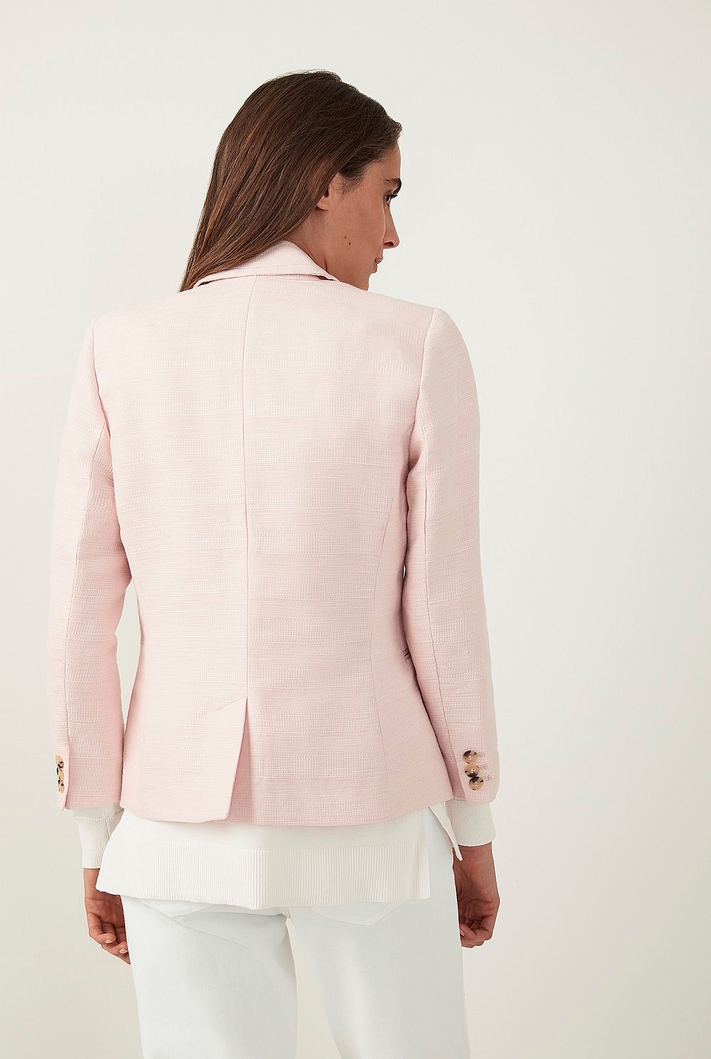 Yarn Dyed Cropped Sleeve Cotton Blazer