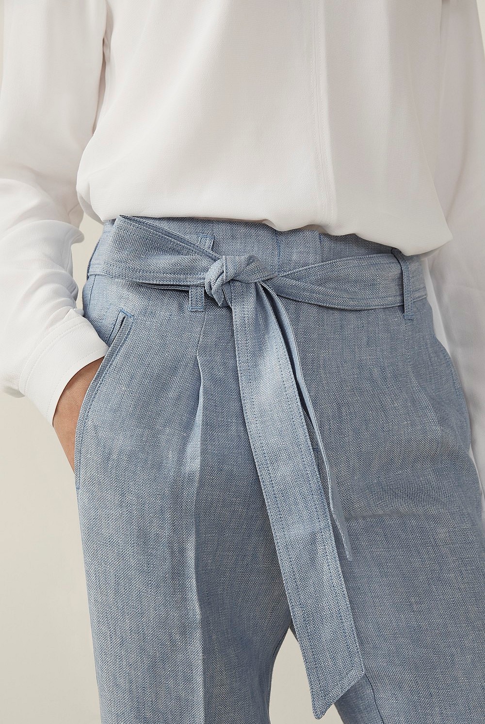 Linen Yarn Dyed Tie Front Pant