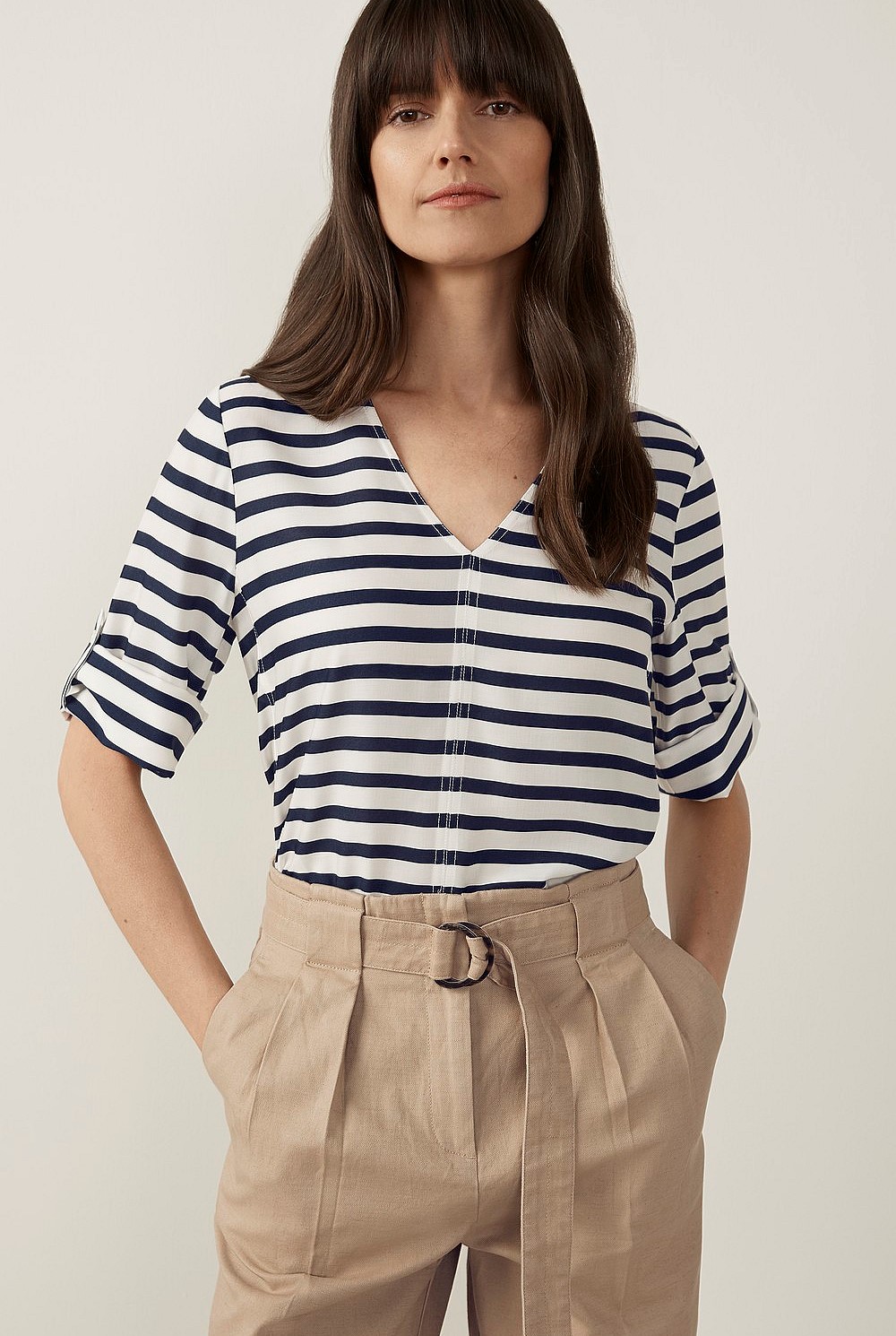 Modal Striped V-Neck Top