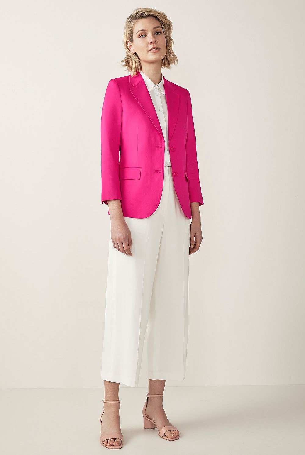 Cotton Blend Crop Sleeve Blazer