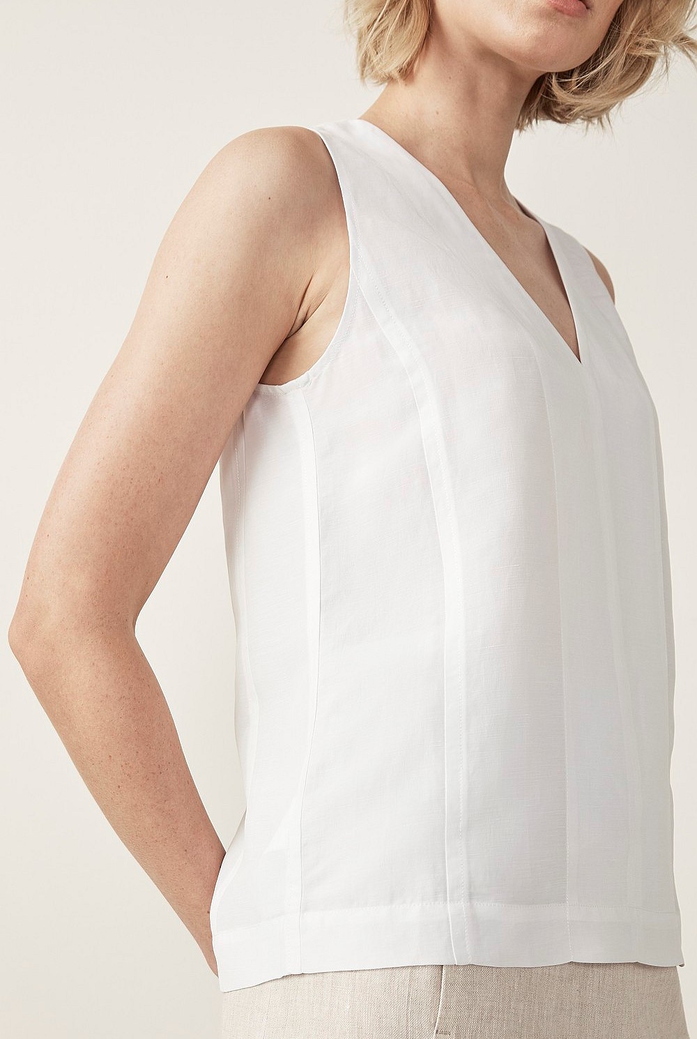 Linen Cupro V-Neck Top
