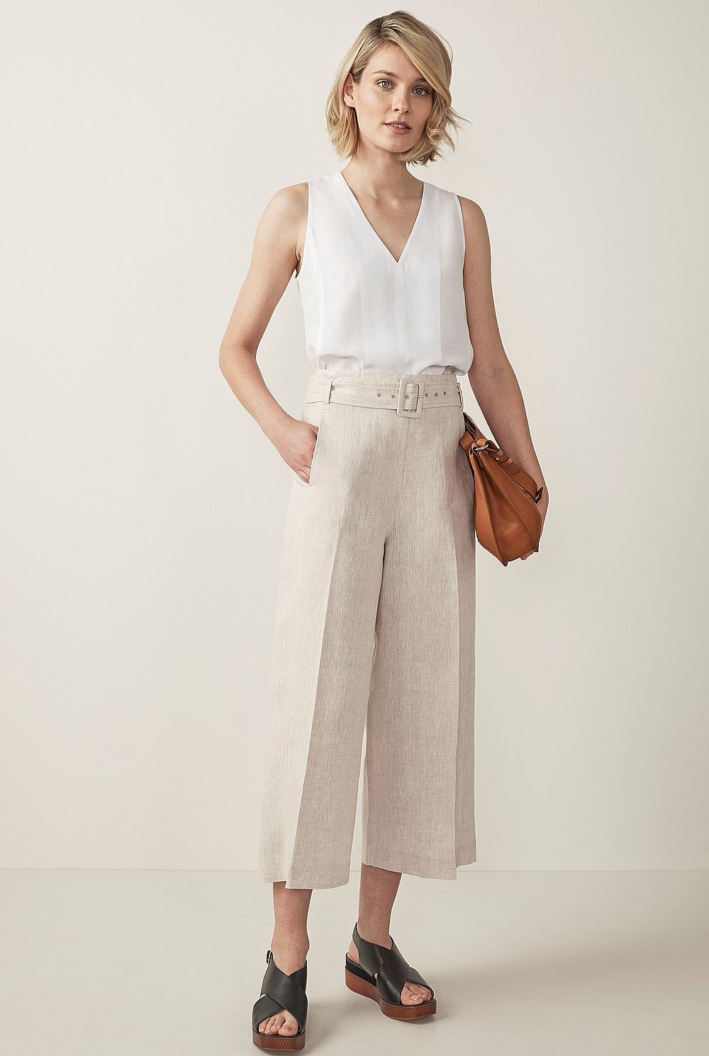 Linen Cupro V-Neck Top