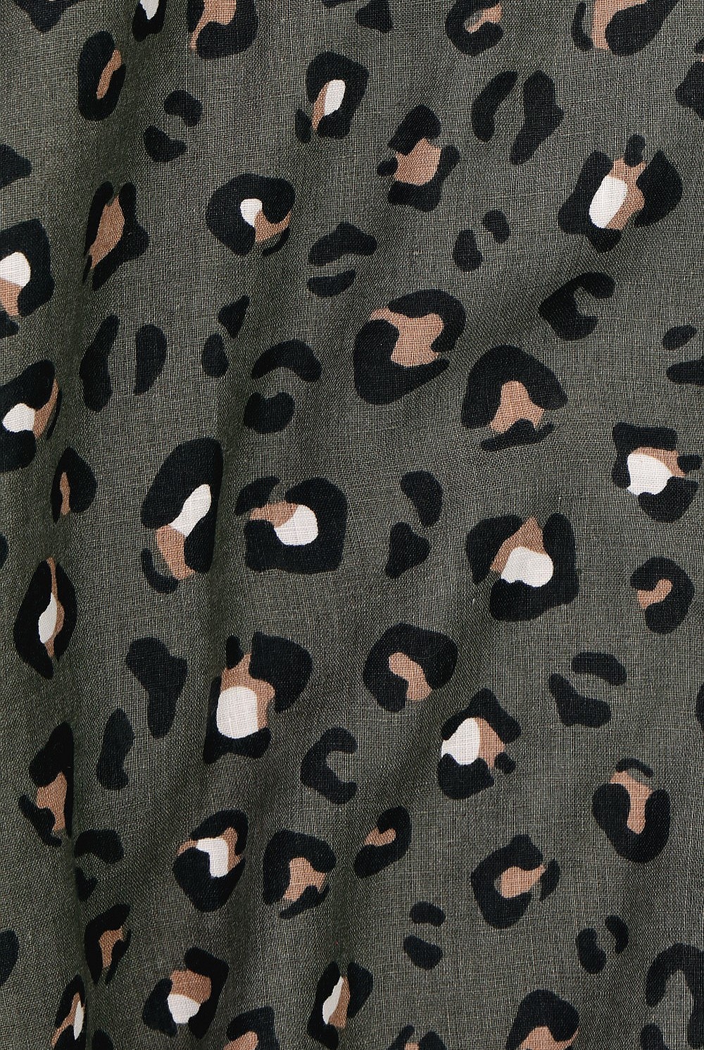 Linen Leopard Gathered Sleeve Top