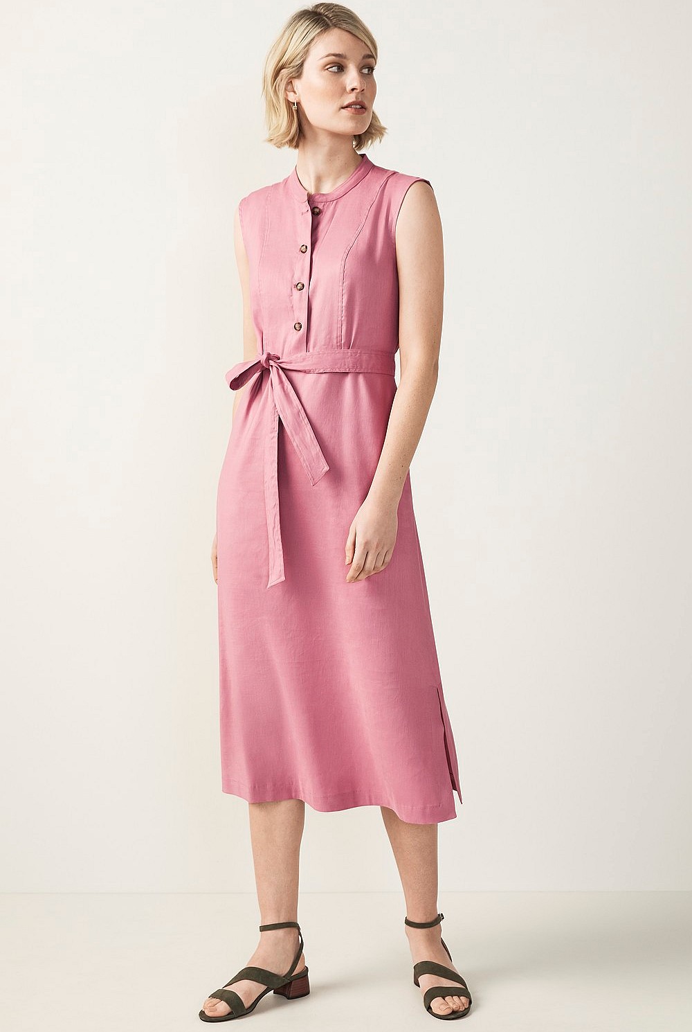Stretch Linen Half Placket Dress