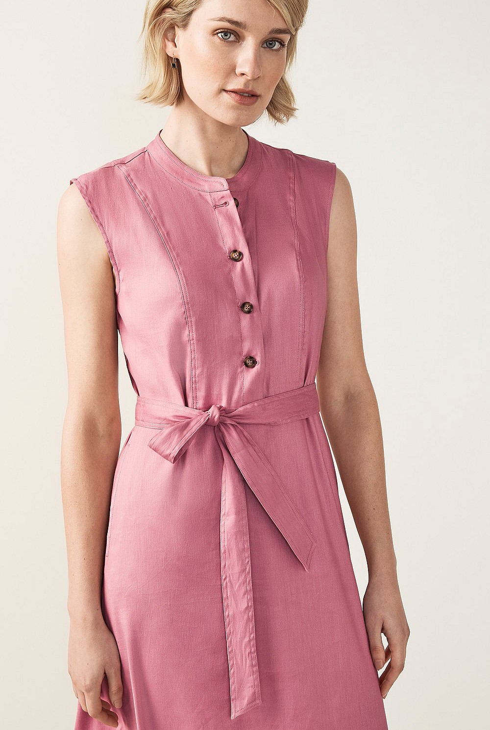Stretch Linen Half Placket Dress