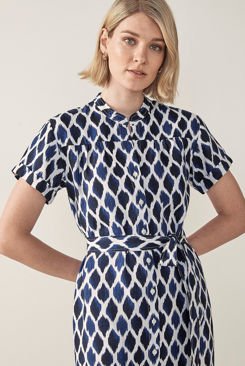 Linen Ikat Diamond Shirt Dress