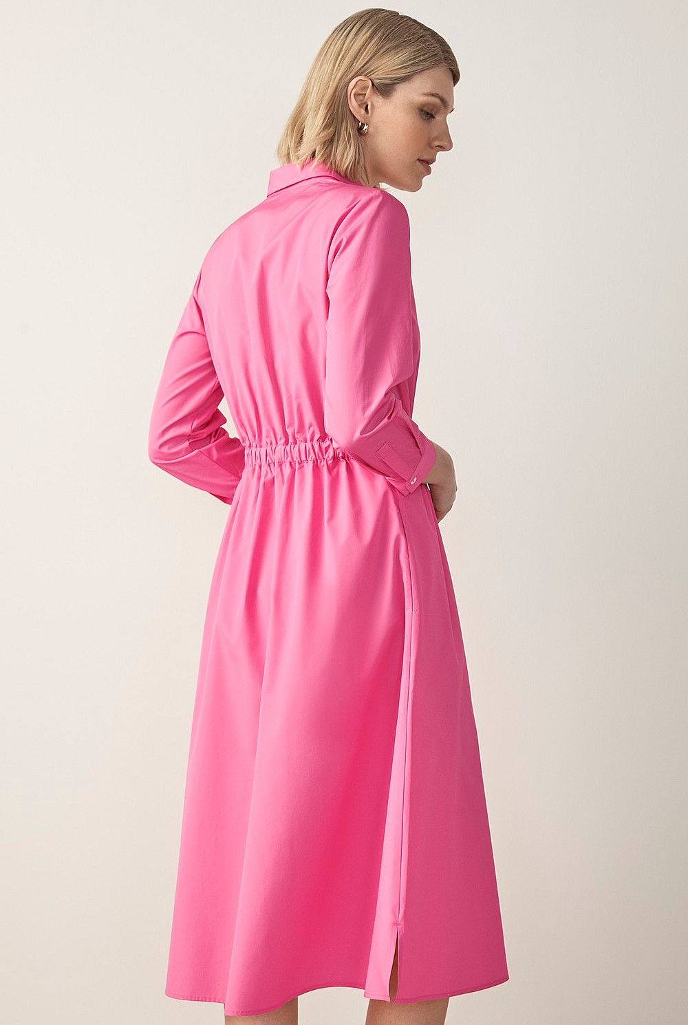 Cotton Poplin Gathered Shirt Dress