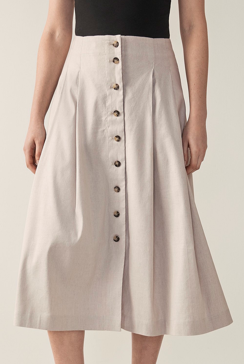 Yarn Dyed Stretch Linen Pleat Skirt