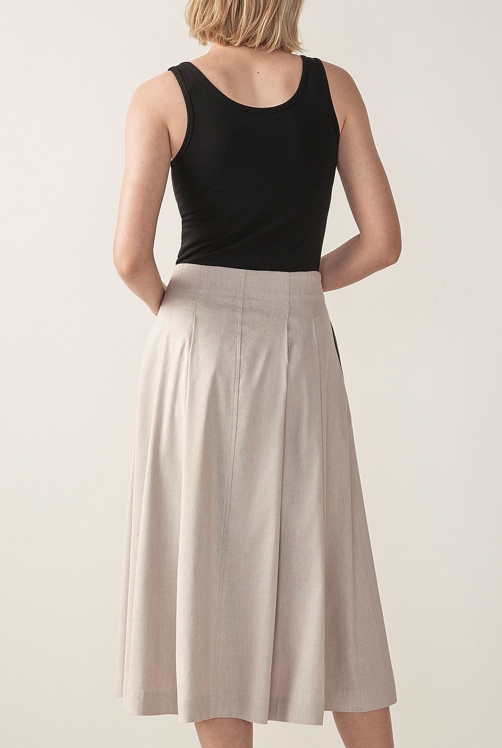 Yarn Dyed Stretch Linen Pleat Skirt