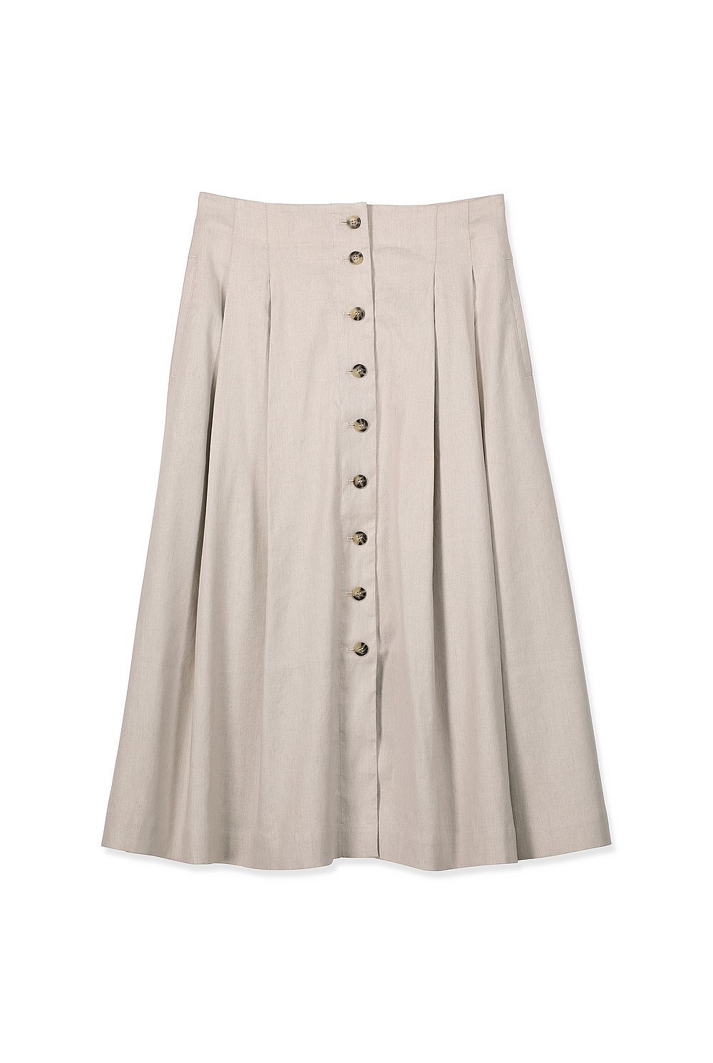 Yarn Dyed Stretch Linen Pleat Skirt