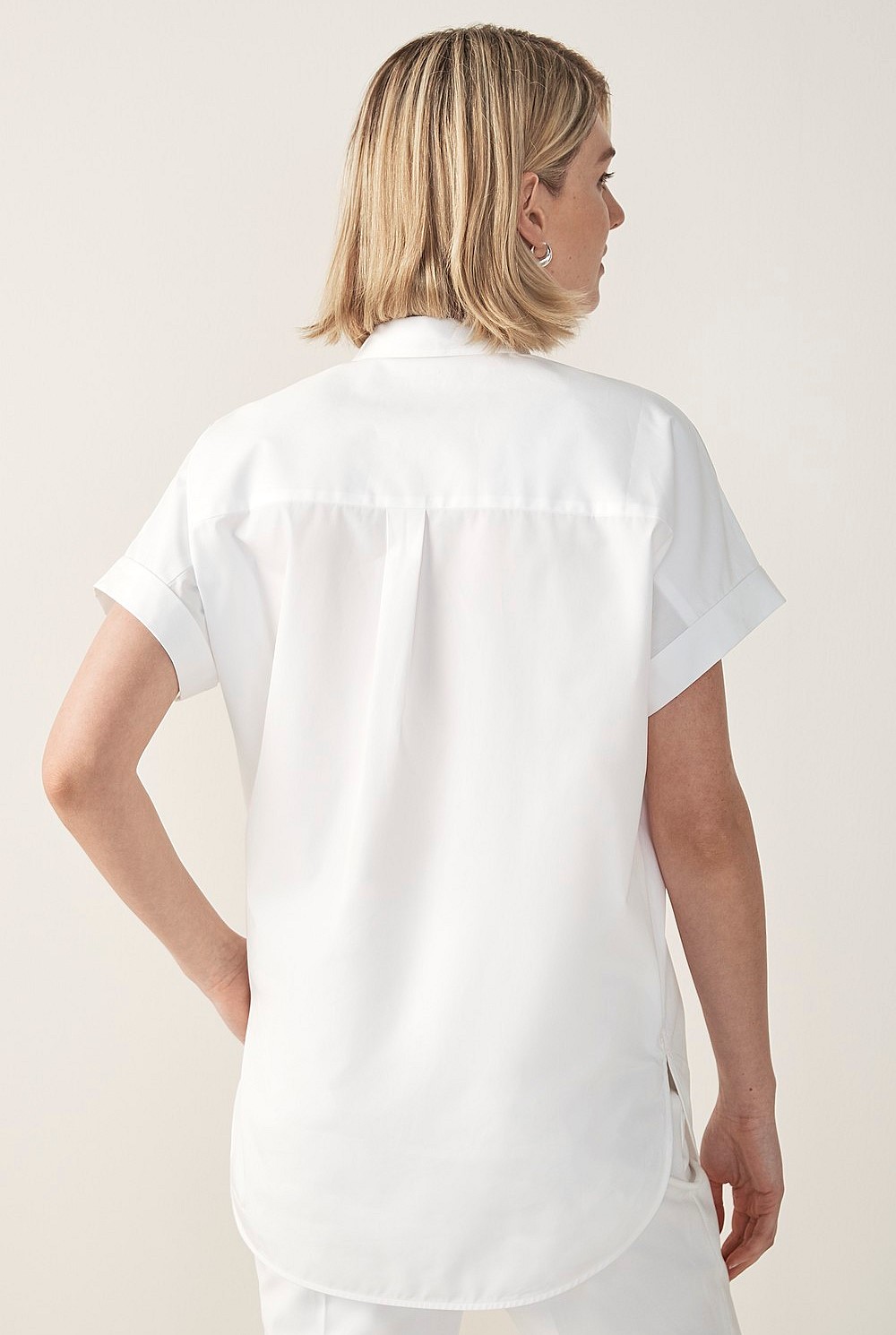Cotton Poplin Short Sleeve Tunic Shirt
