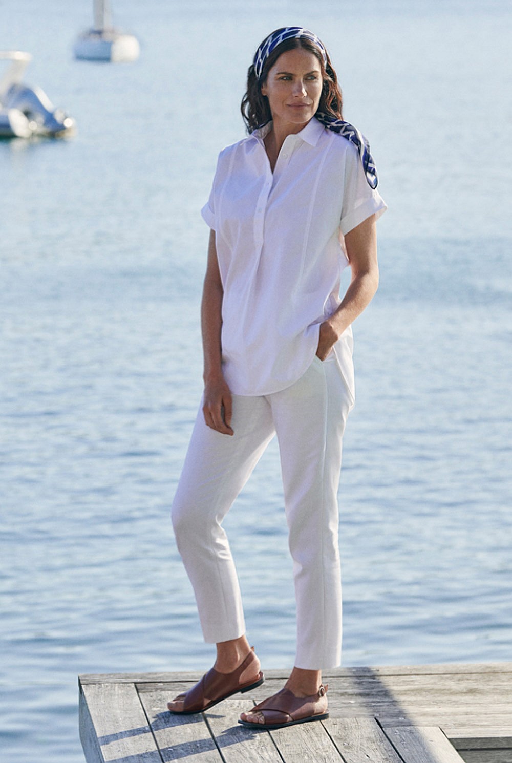 Cotton Poplin Short Sleeve Tunic Shirt