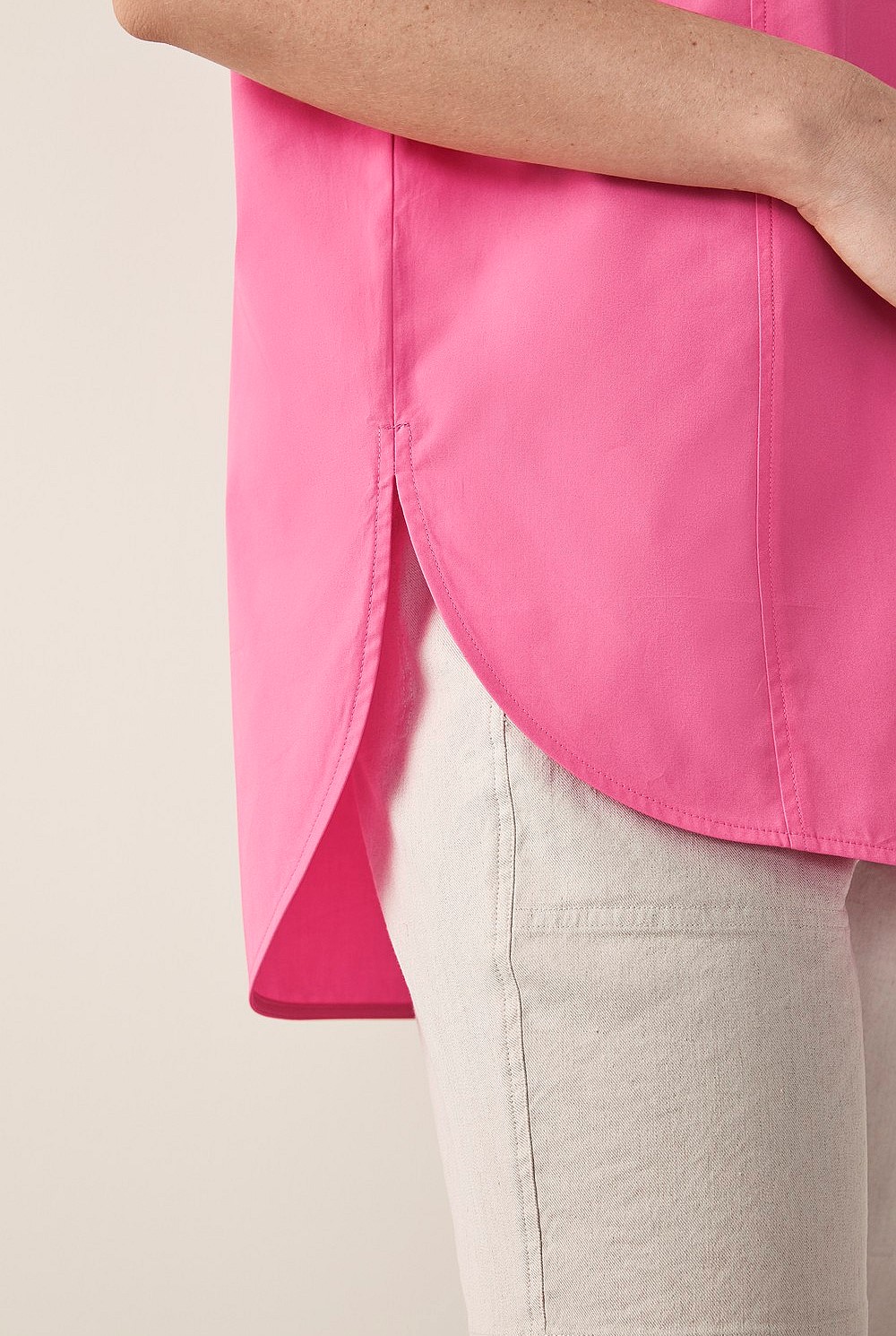 Cotton Poplin Short Sleeve Tunic Shirt