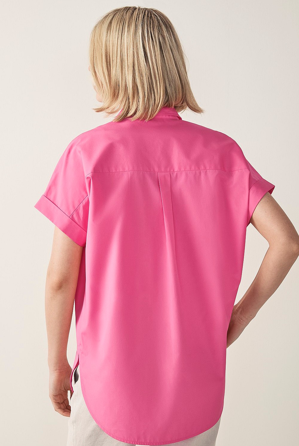 Cotton Poplin Short Sleeve Tunic Shirt