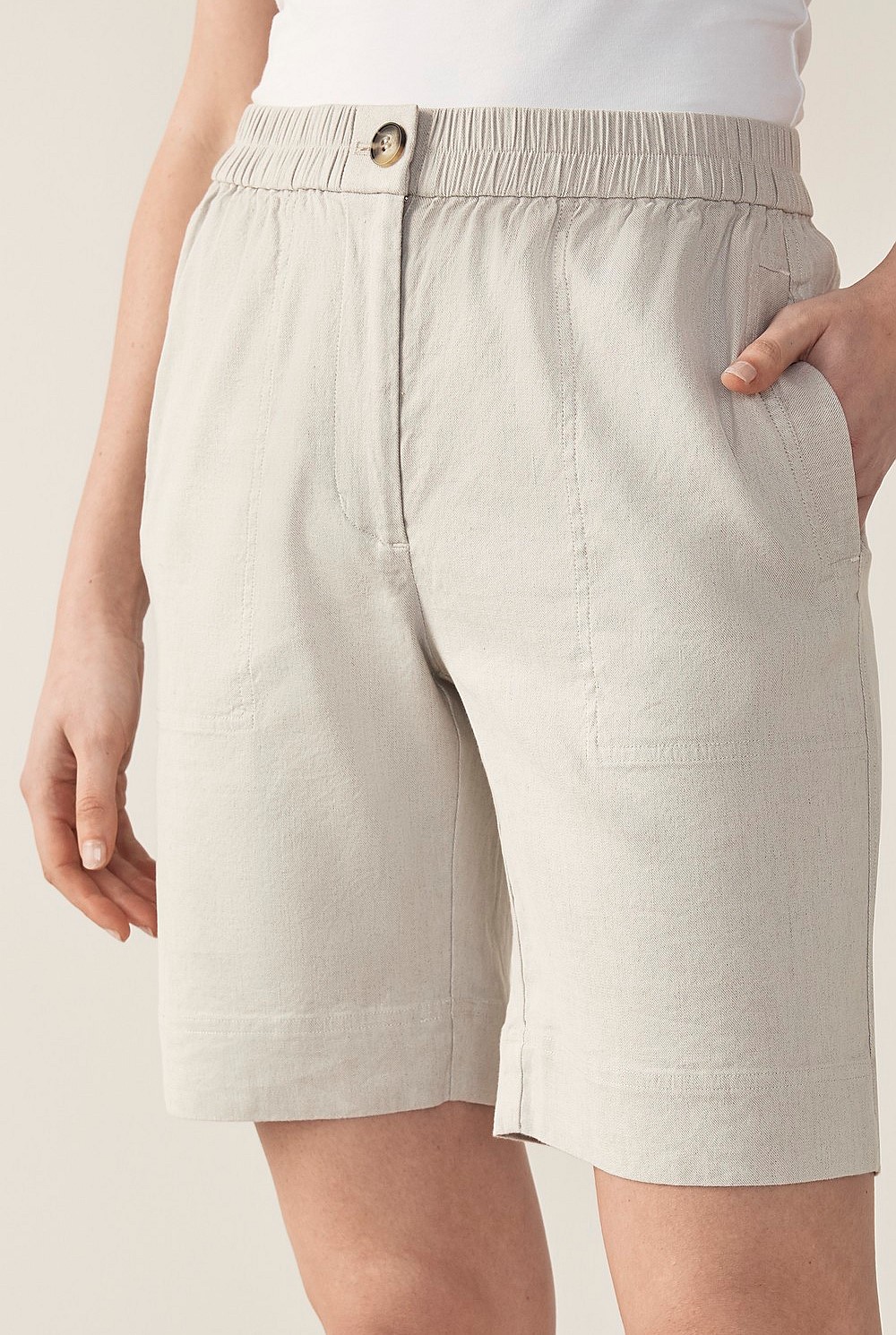 Yarn Dyed Stretch Linen Pull On Short