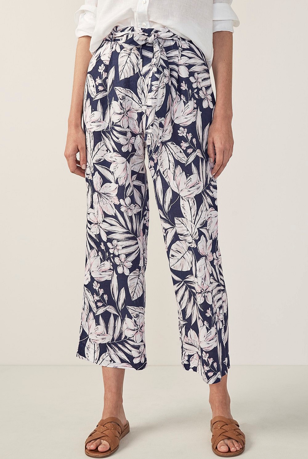Linen Floral Palm Print Pant