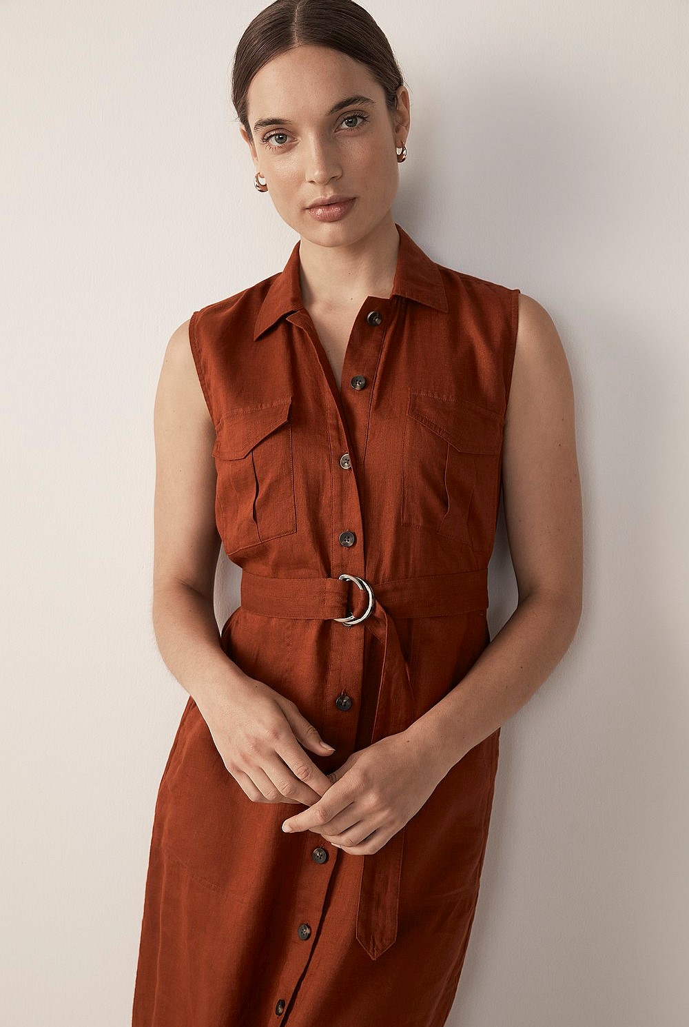 Linen Pocket Detail Sleeveless Dress