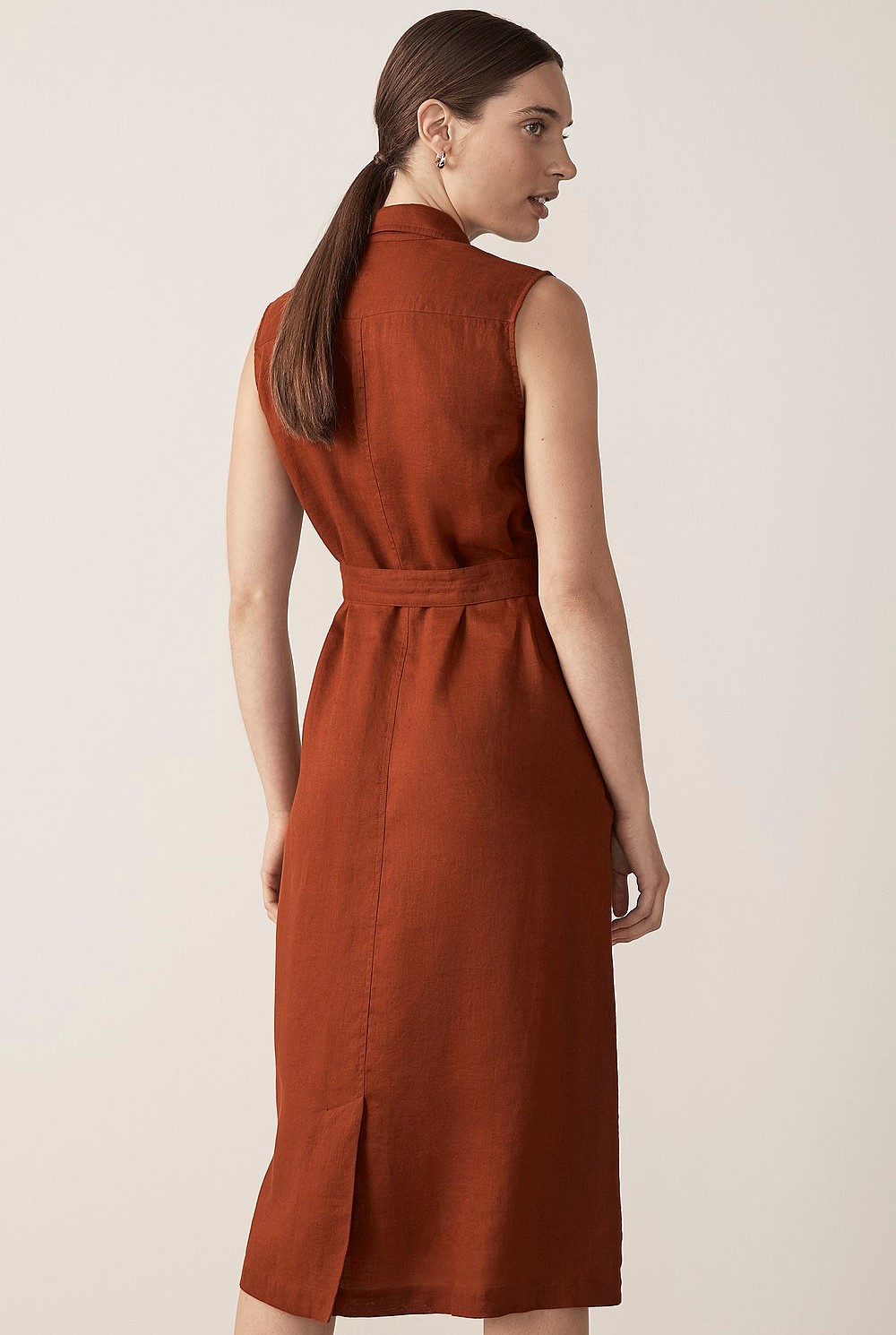 Linen Pocket Detail Sleeveless Dress