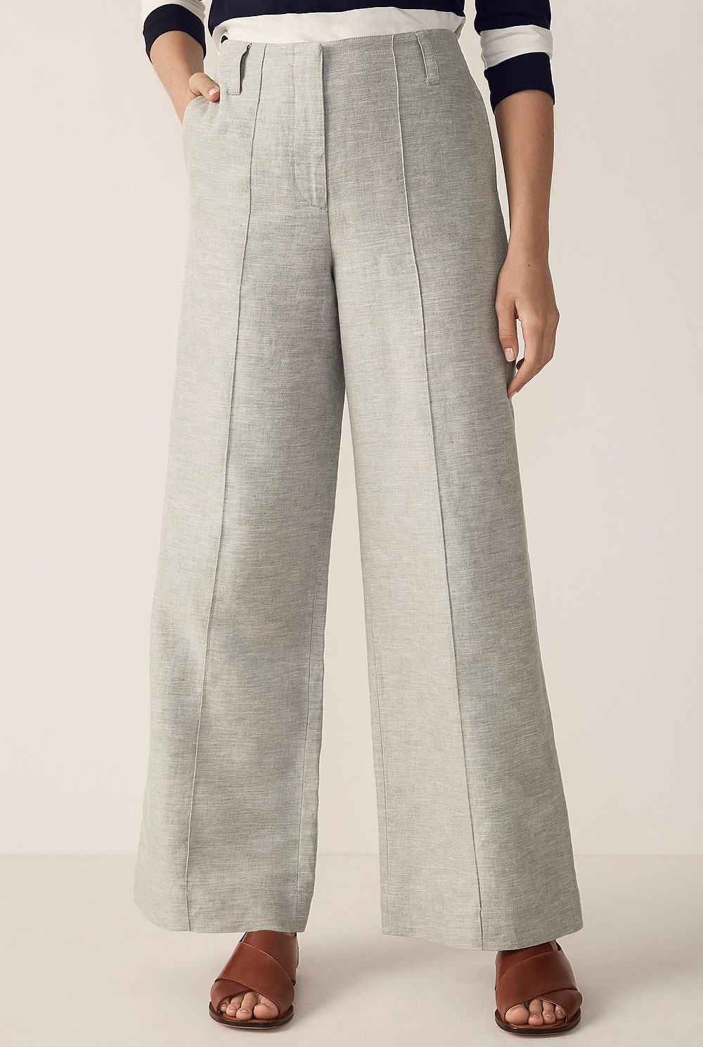 Yarn Dyed Linen Cotton Wide Leg Pant