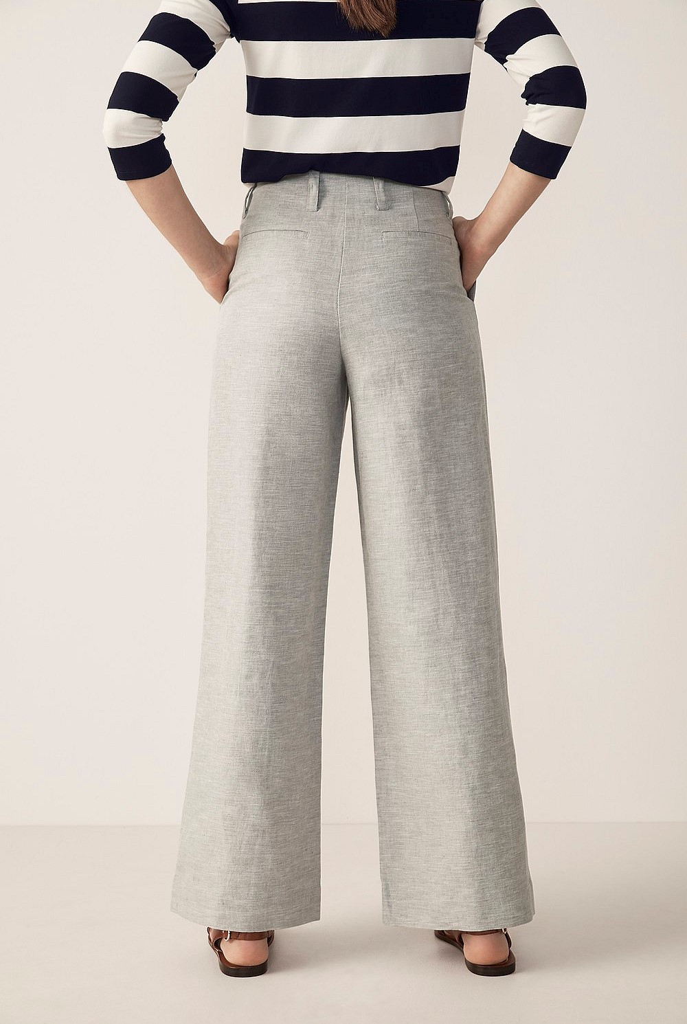 Yarn Dyed Linen Cotton Wide Leg Pant
