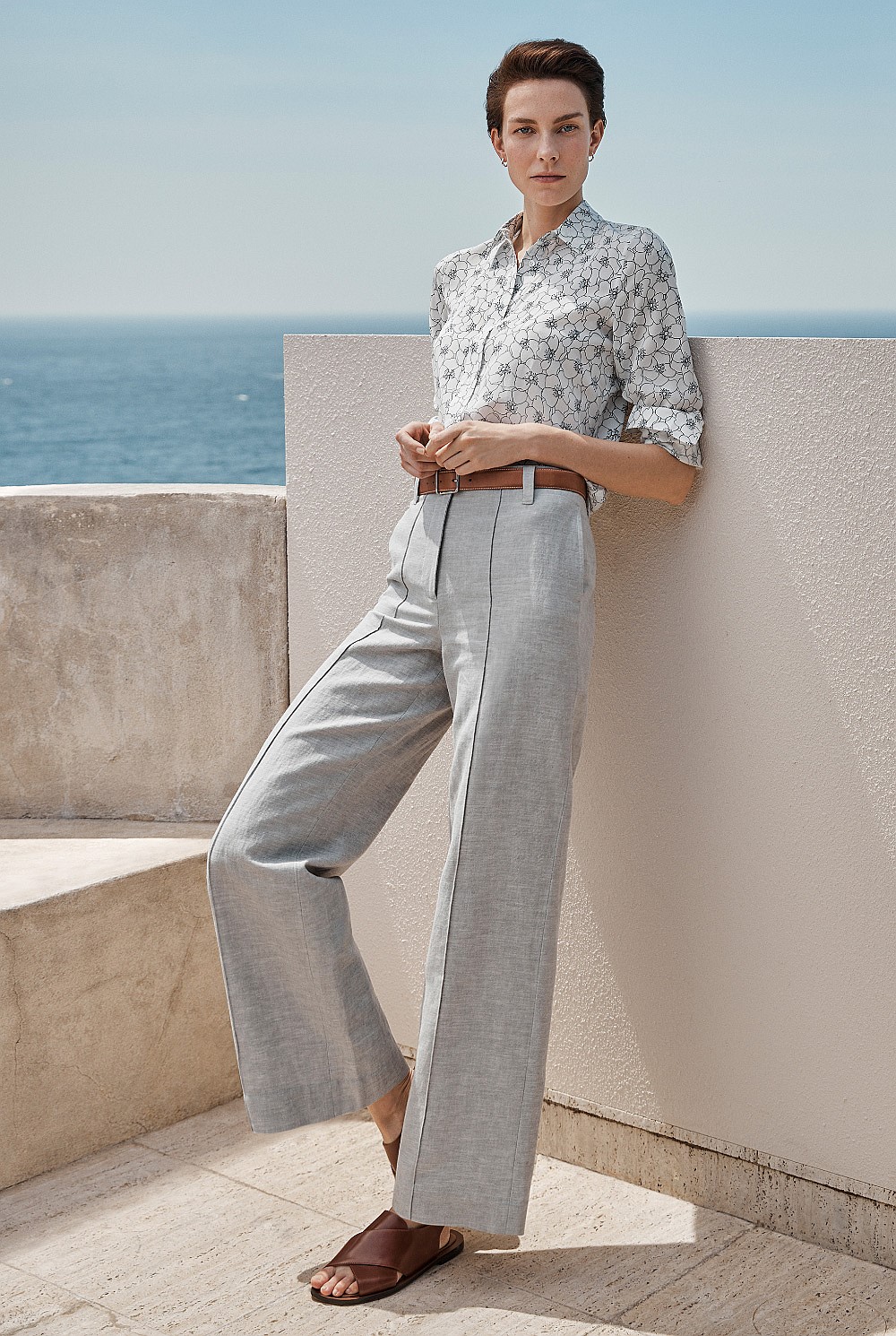 Yarn Dyed Linen Cotton Wide Leg Pant