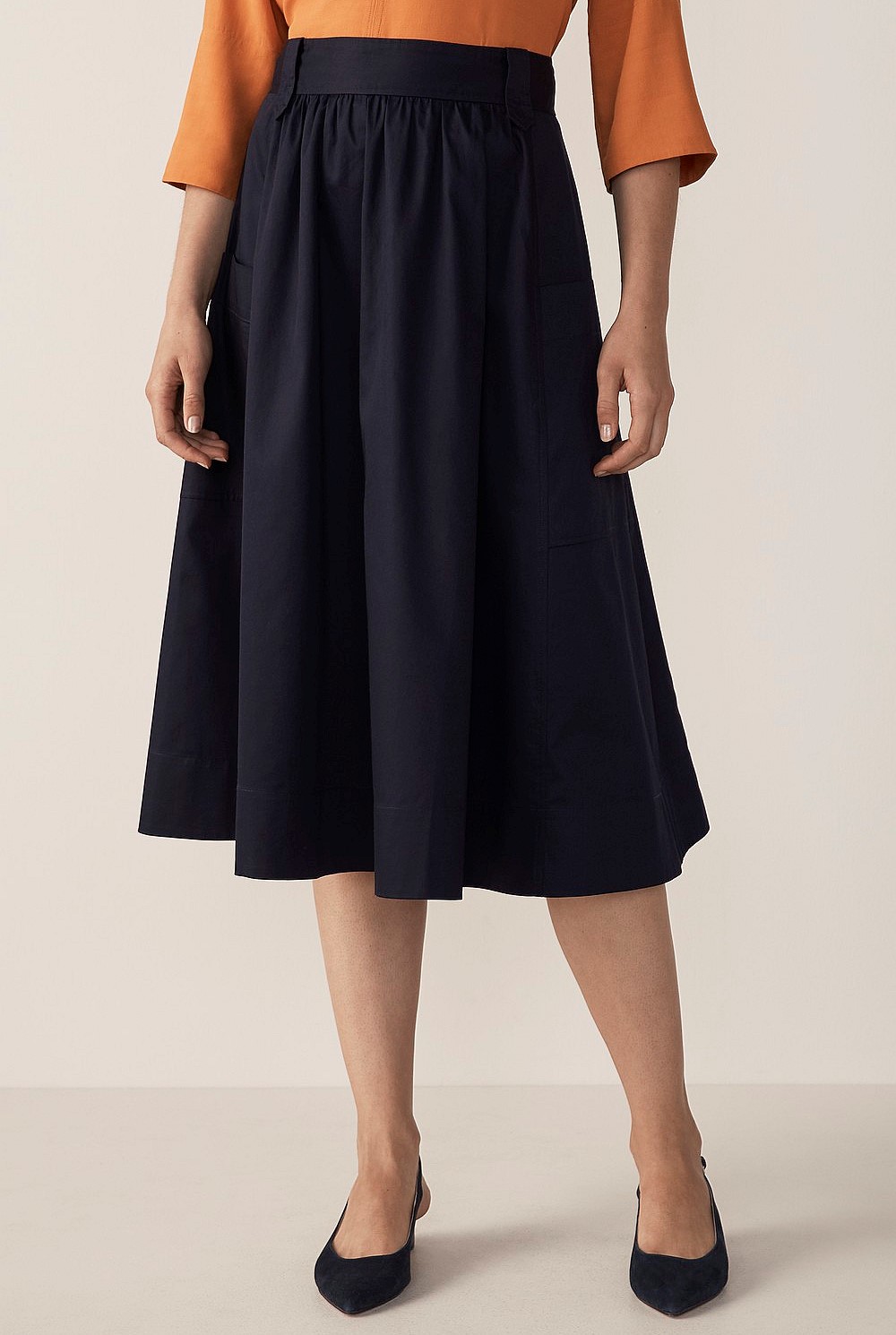 Cotton Sateen Pocket Detail Skirt