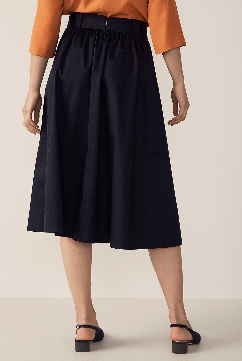 Cotton Sateen Pocket Detail Skirt