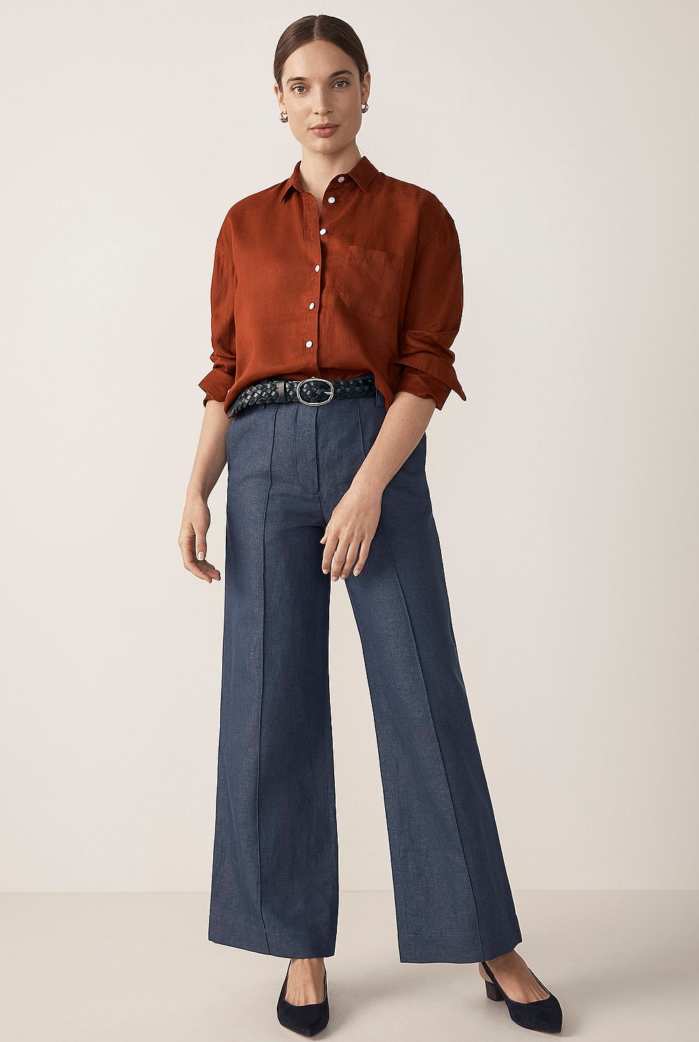 Yarn Dyed Linen Cotton Wide Leg Pant