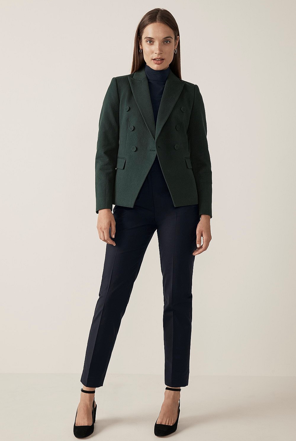 Wool Blend Double Breasted Blazer