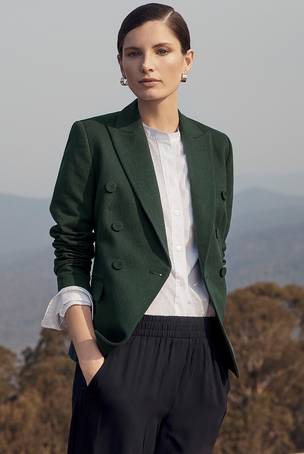 Wool Blend Double Breasted Blazer