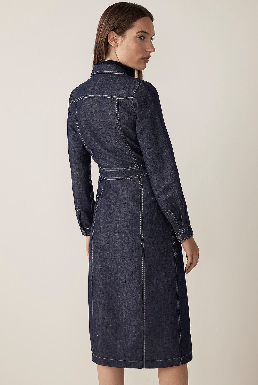 Yarn Dyed Button Front Shirt Dress