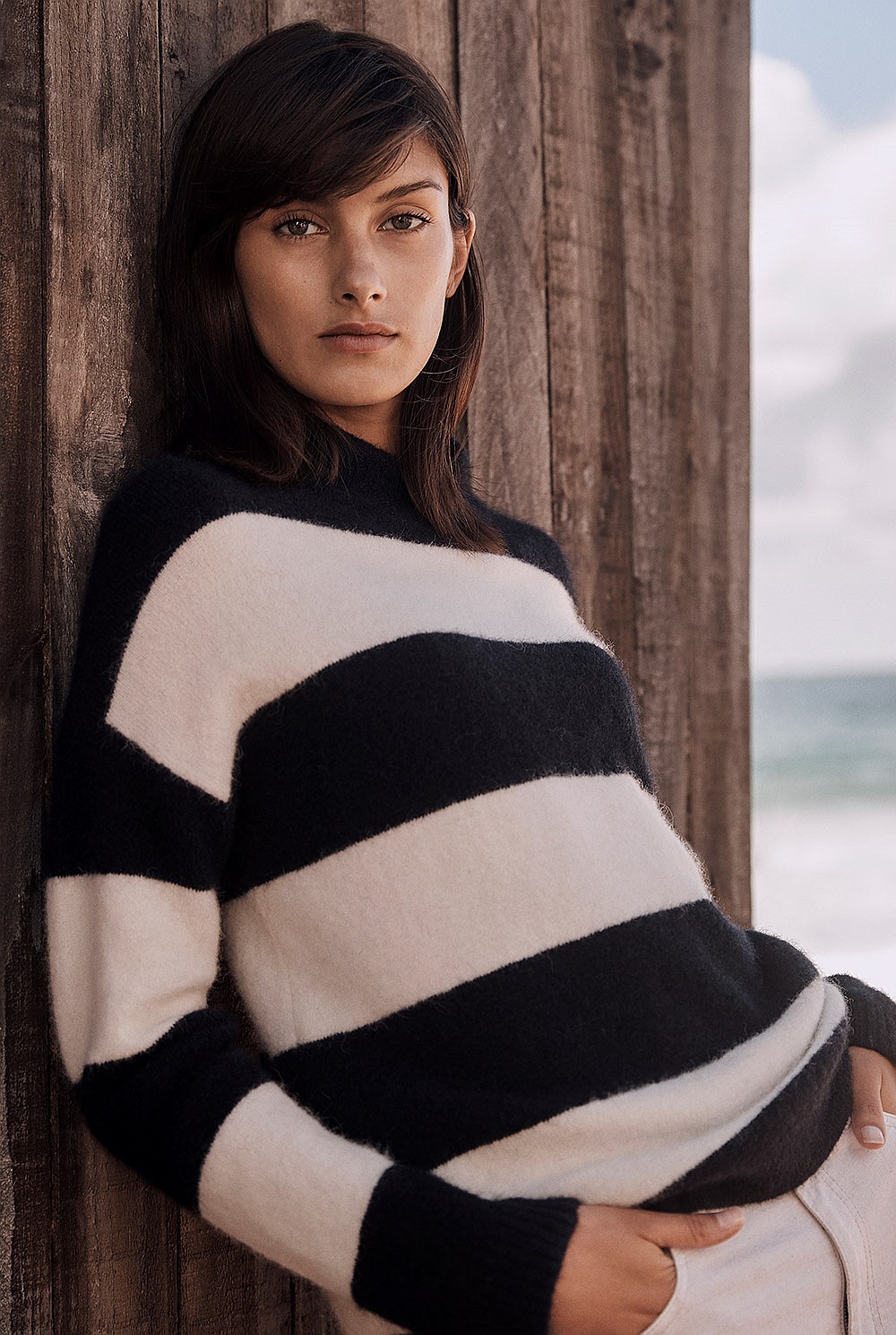 Alpaca Stripe Mock Neck Knit