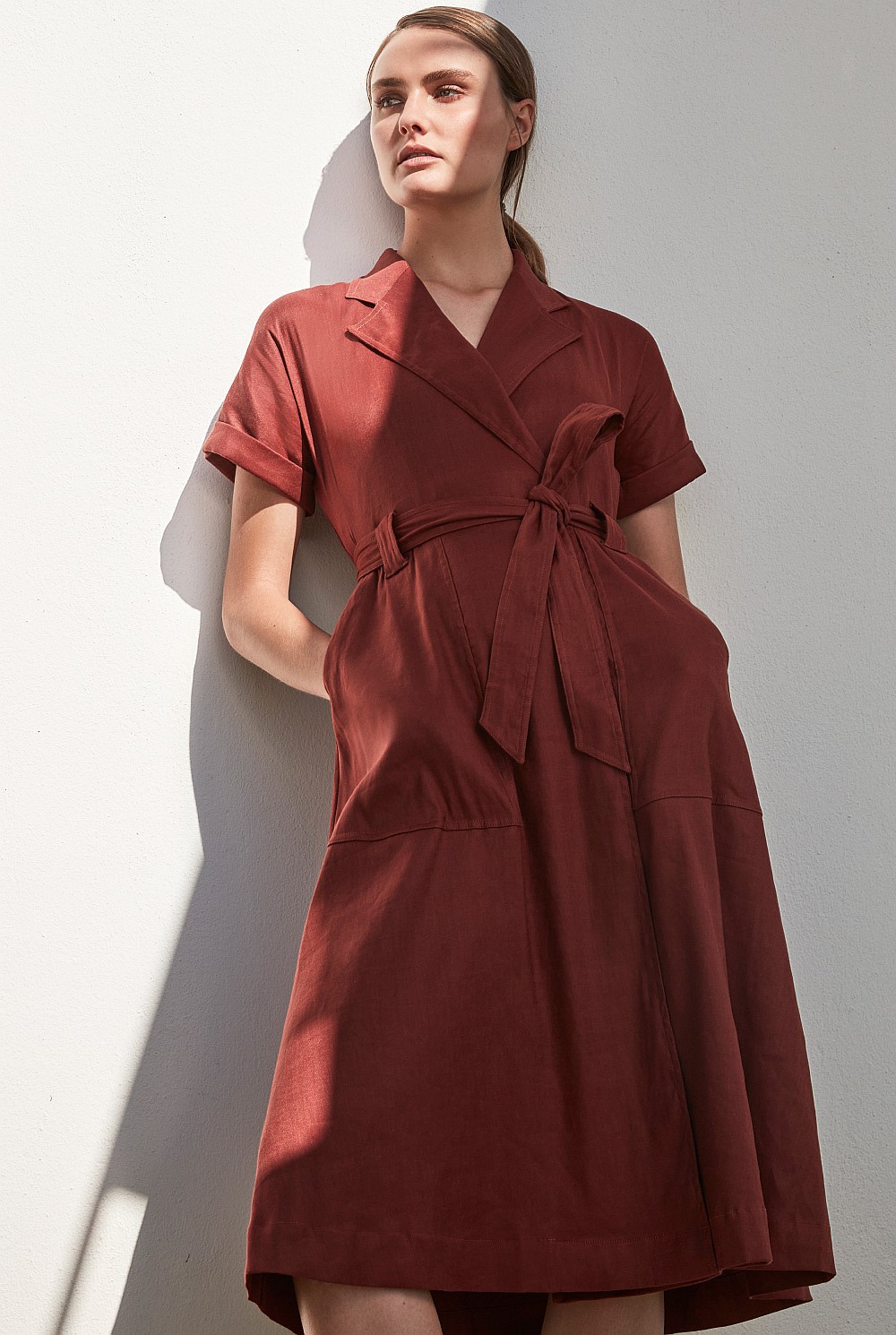 Stretch Linen Wrap Dress