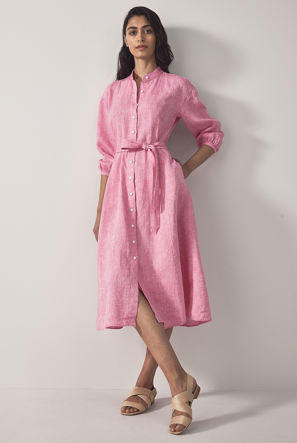Linen Yarn Dyed Shirt Dress