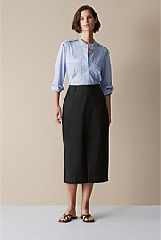 Stretch Cotton Midi Skirt