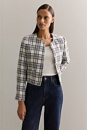 Italian Check Tweed Cropped Jacket