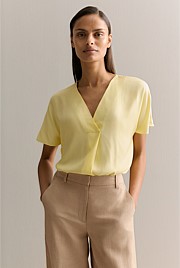 Draped Twill V Neck Top