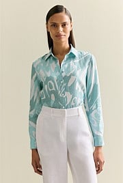 Linen Butterfly Print Long Sleeve Shirt