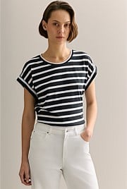 Pima Cotton Stripe Cuff Detail T-shirt