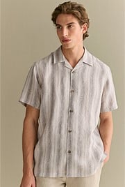 Regular Fit Linen Tonal Stripe Short Sleeve Shirt