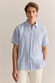 Regular Fit Linen Bengal Stripe Short Sleeve Shirt