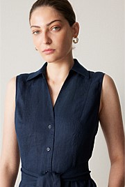 Linen Panel Detail Shirt Dress